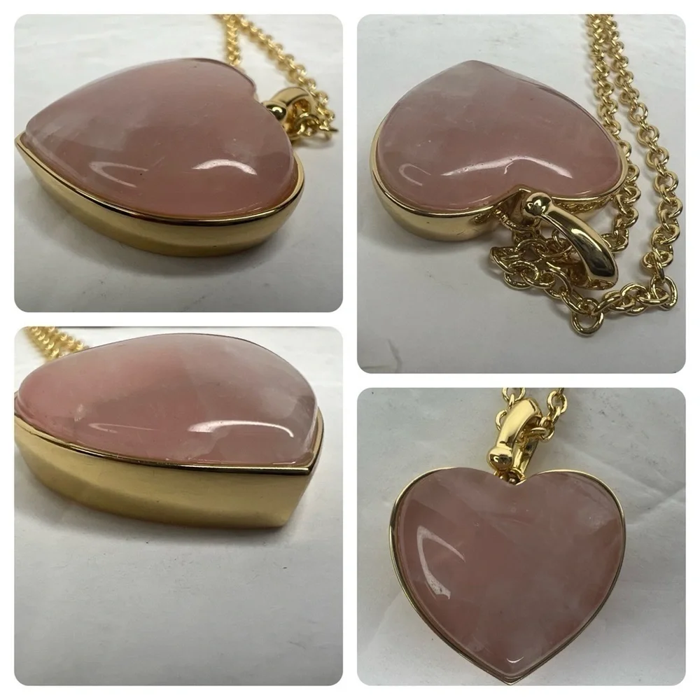 Coach Heart Carved Pink Quartz Necklace Earring and Bracelet Set - Picture 14 of 16